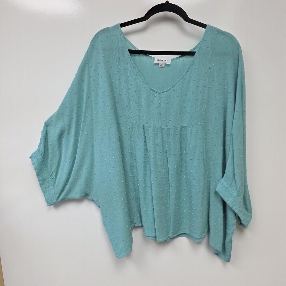 Hailey & Co Shirt Womens 3X Green Swiss Dot V Neck Dolman Tunic Top Blouse